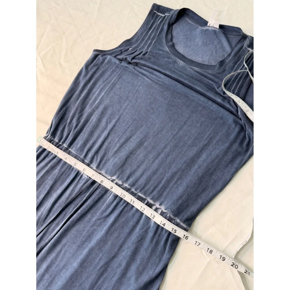Cable & Gauge Distressed Denim Blue Midi Dress Drawstring Elastic Waist NWT Boho
